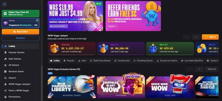 WOW Vegas free signup SC bonus