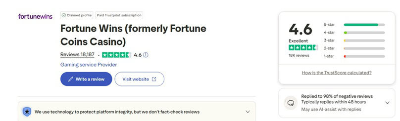 Fortune Wins Trustpilot