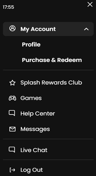 Splash Coins Menu
