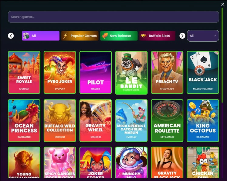 ThrillCoins Games Filter