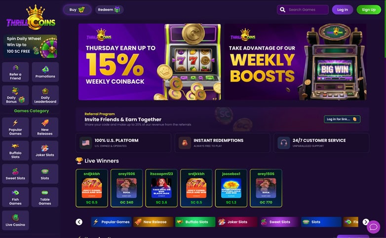 ThrillCoins Homepage