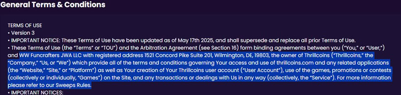 ThrillCoins Terms