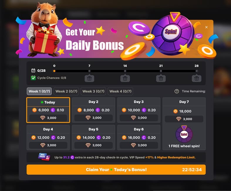 CapySpin Daily Bonus