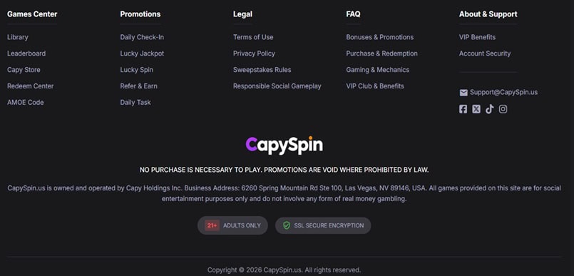 CapySpin Footer