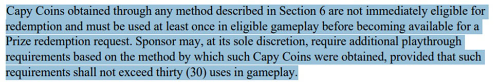 CapySpin Redemption Terms