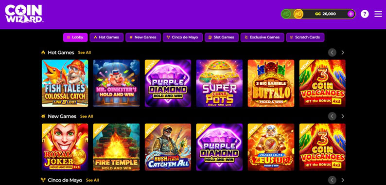 Coin Wizard Games Lobby