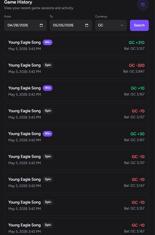 CoinsBack Game History