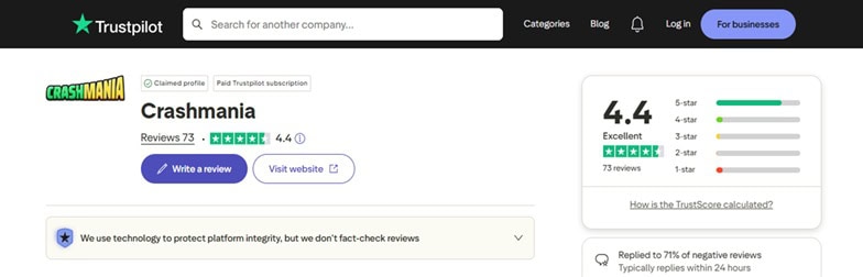 CrashMania Trustpilot