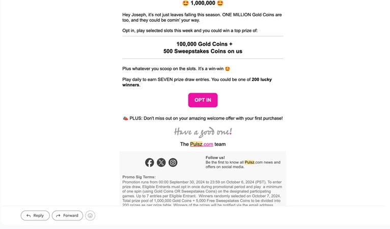 Pulsz Email Bonus