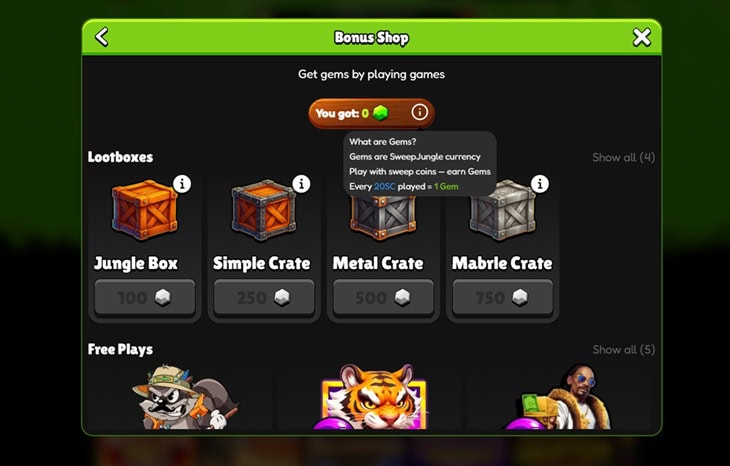 SweepJungle Bonus Shop