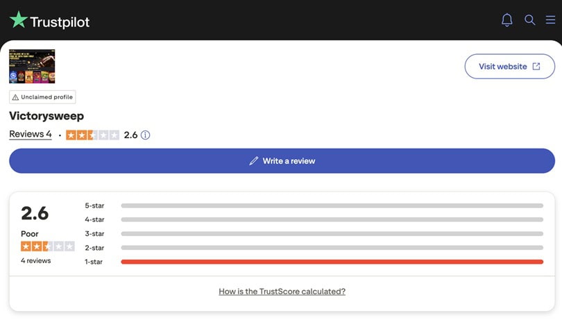 Victory Sweep Trustpilot