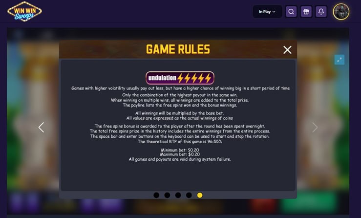 WinWin Sweeps Cash of Zeus Rules