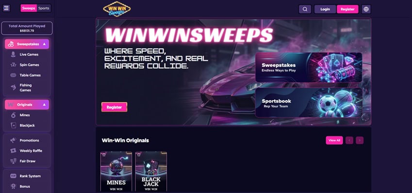 WinWin Sweeps Homepage