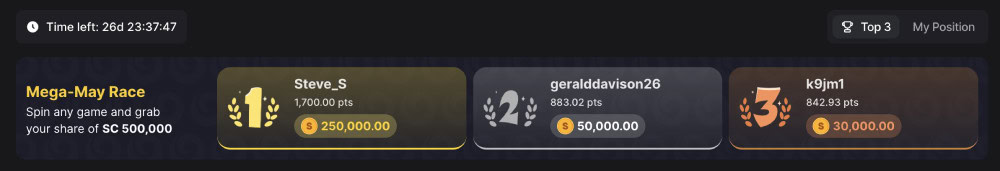 wow vegas mega may leaderboard race