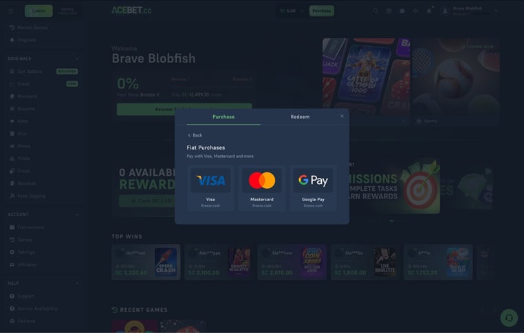 Acebet.cc Banking Methods