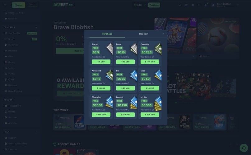 Acebet.cc Deposit Bonuses