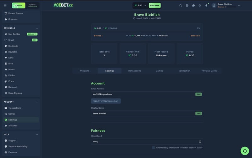 Acebet.cc Email Verification