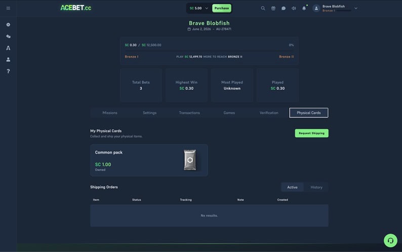 Acebet.cc Physical Cards