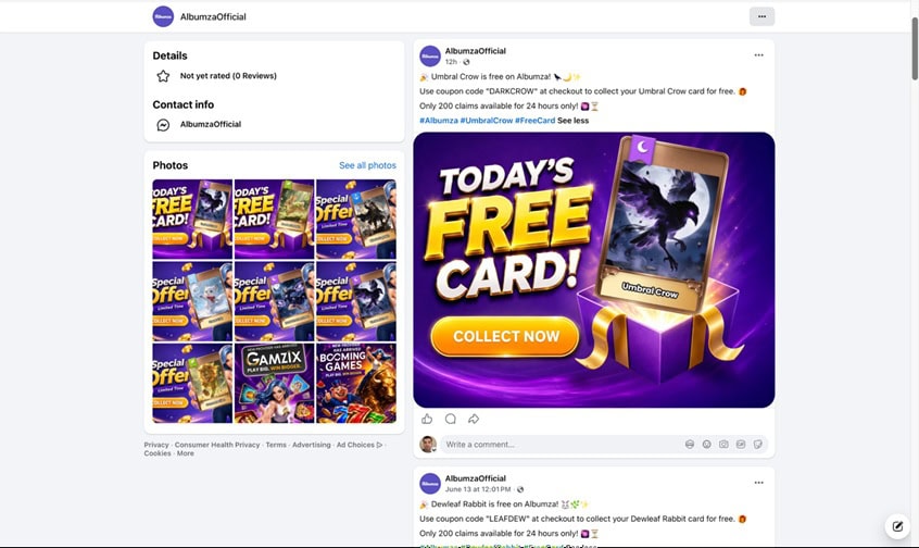 Albumza Facebook Bonus