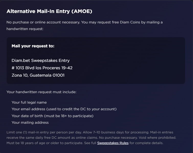 Diam.bet AMOE Bonus