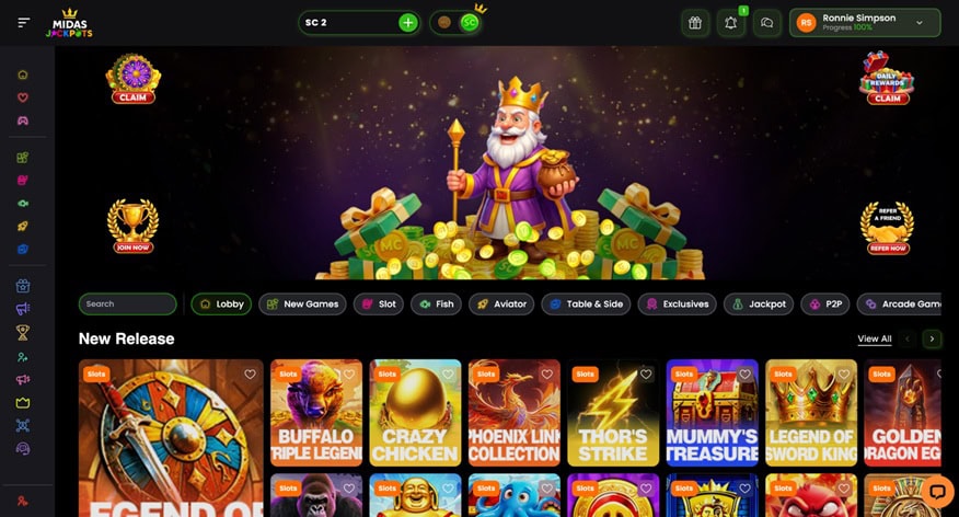 Midas Jackpots Homepage