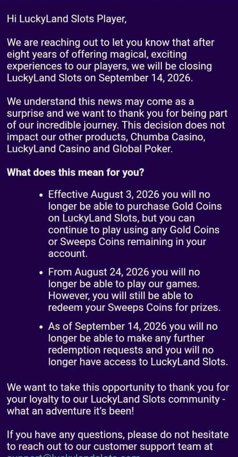 LuckyLand Slots closes
