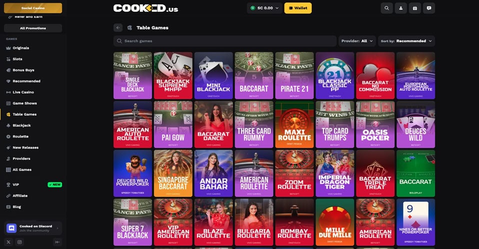 Cooked.us Table Games