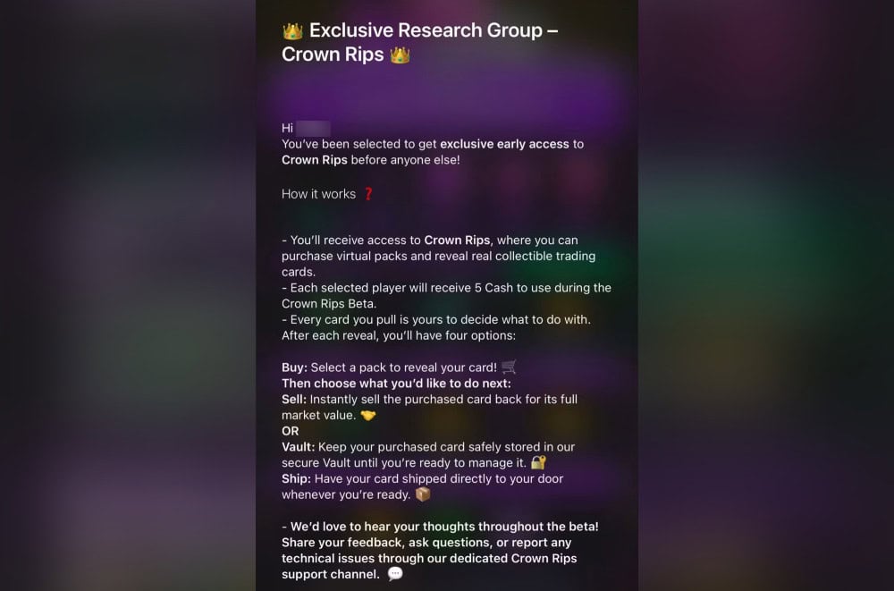 crown rips beta message