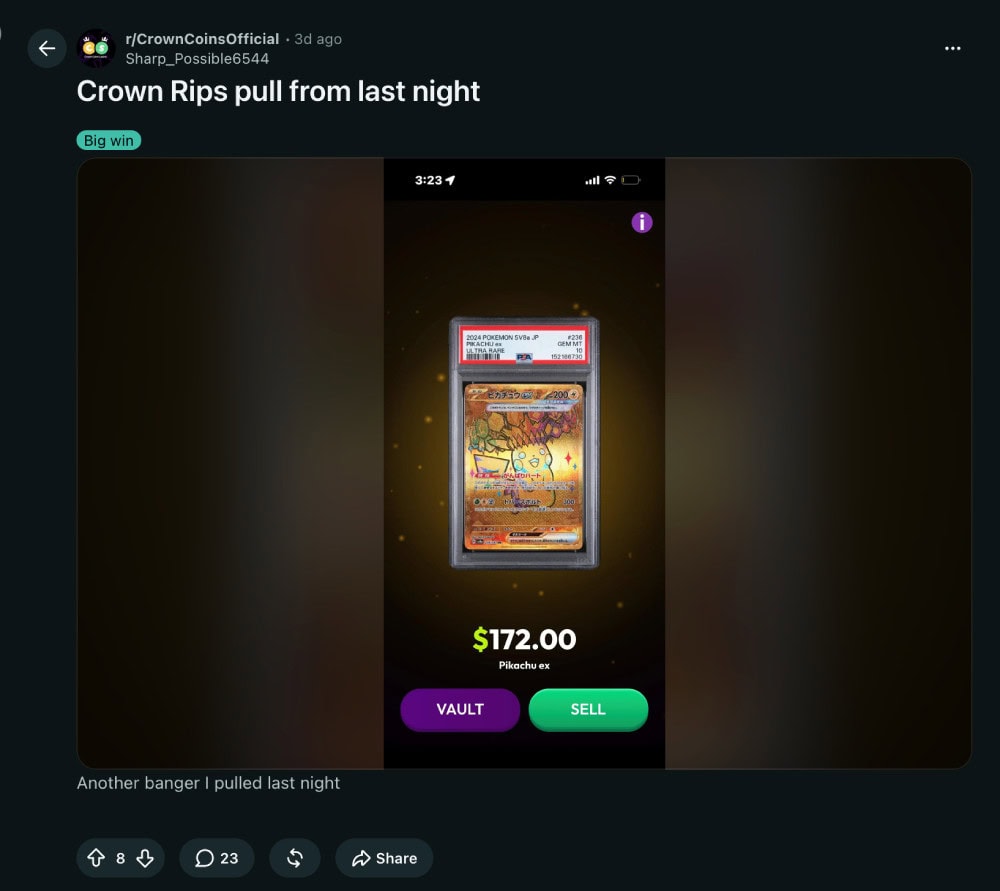 crown rips pikachu ex card