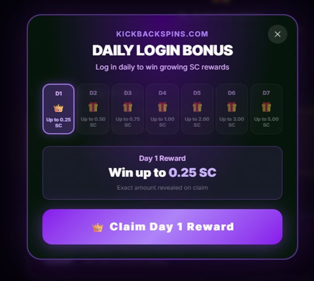 KickBack Spins Daily Bonus