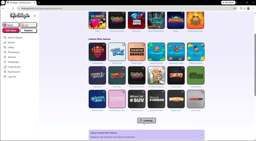 Mrs. Maple Instant Win Games