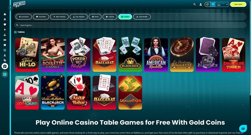 MyBets.us Table Games