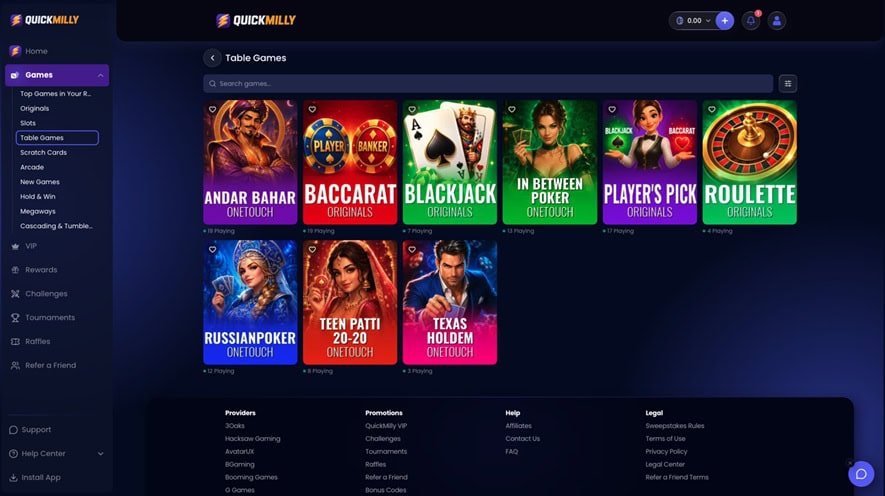QuickMilly Table Games