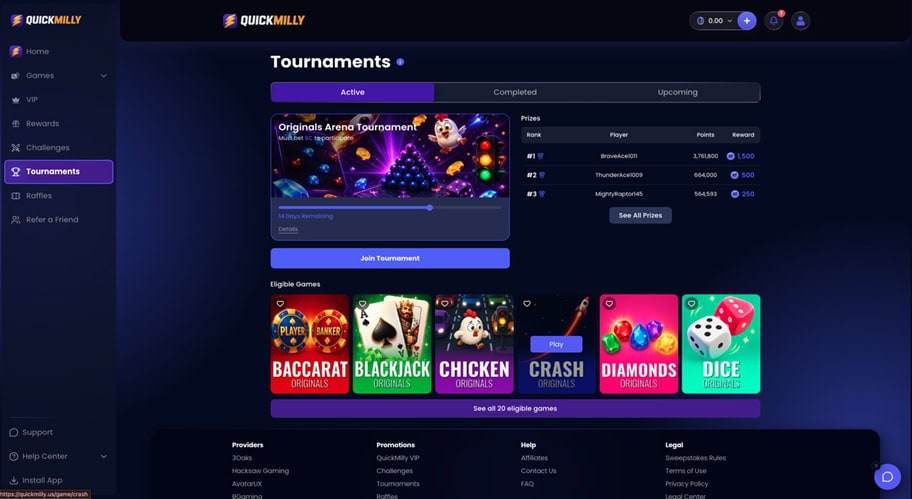 QuickMilly Tournaments