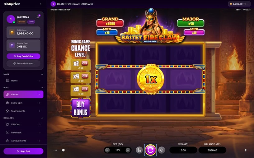 Soprize Bastet Fireclaw: Hold & Win
