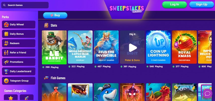 SweepstakesCasino.com Homepage