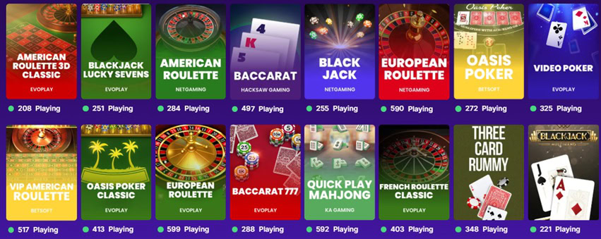 SweepstakesCasino.com Table Games