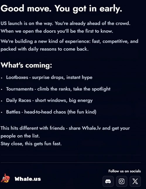 Whale.us Known Features