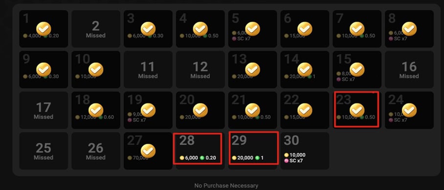 7Sweep Daily Bonuses