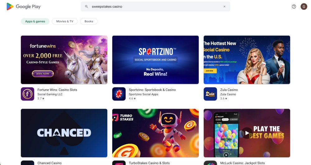 google play sweepstakes casino android apps