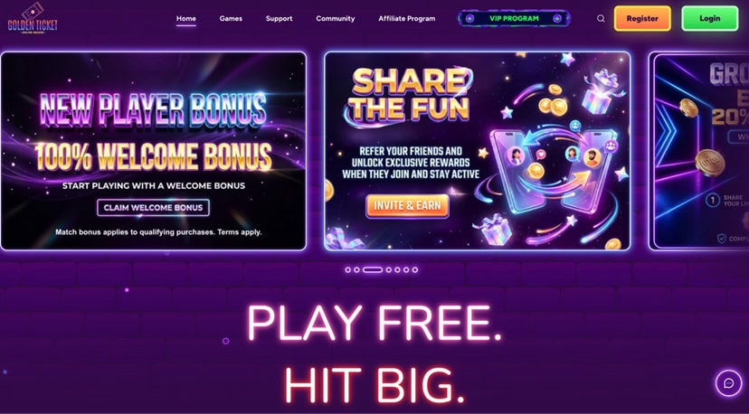 Golden Ticket Online Arcade Homepage