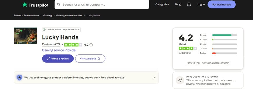 Lucky Hands Trustpilot
