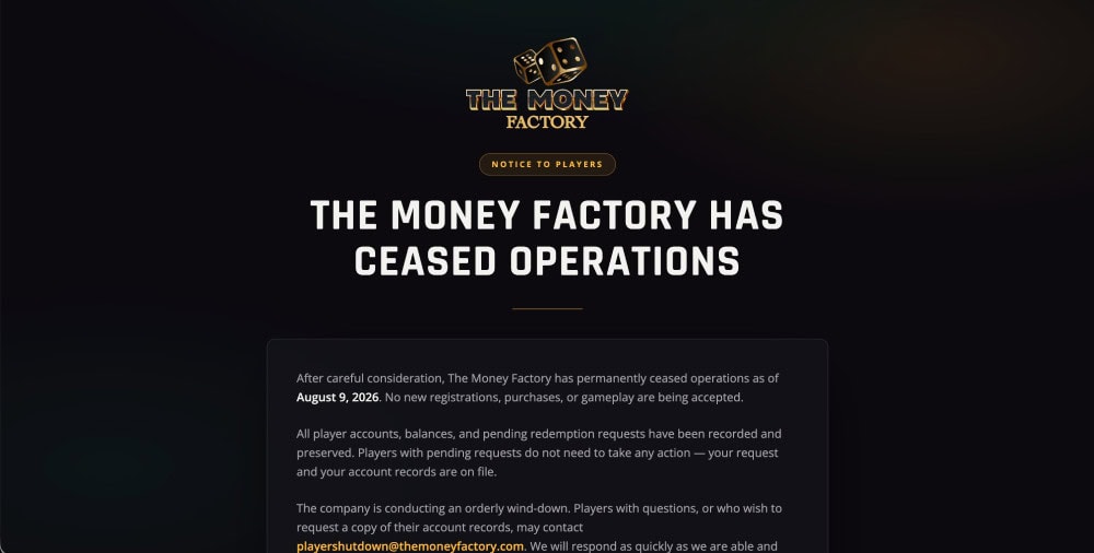 the money factory closure notice