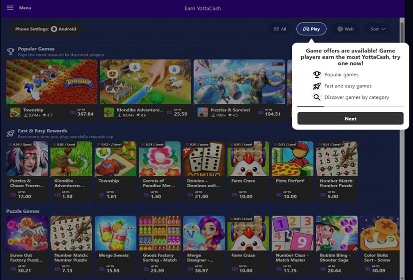 YottaCash Games