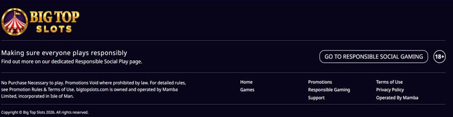 Big Top Slots Footer