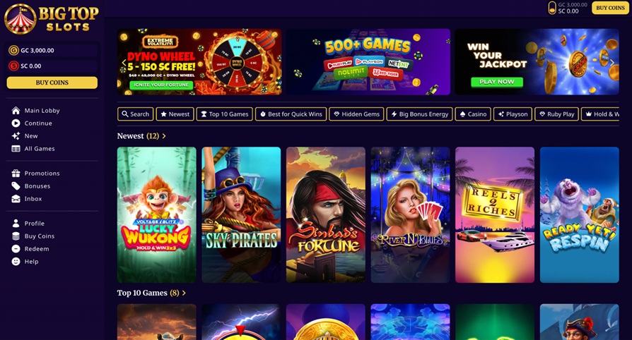Big Top Slots Homepage