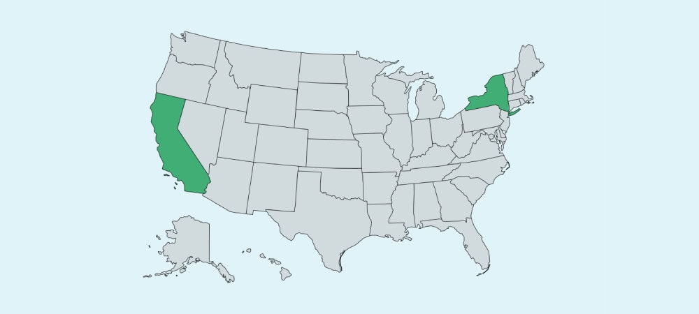 ca and ny states highlighted on map