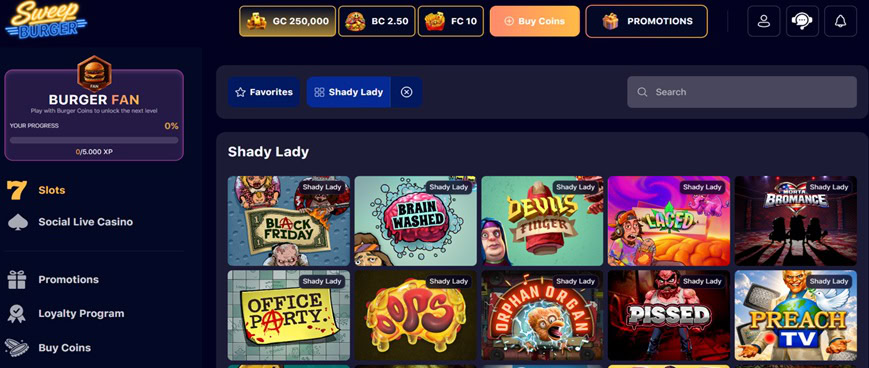 SweepBurger Shady Lady Slots