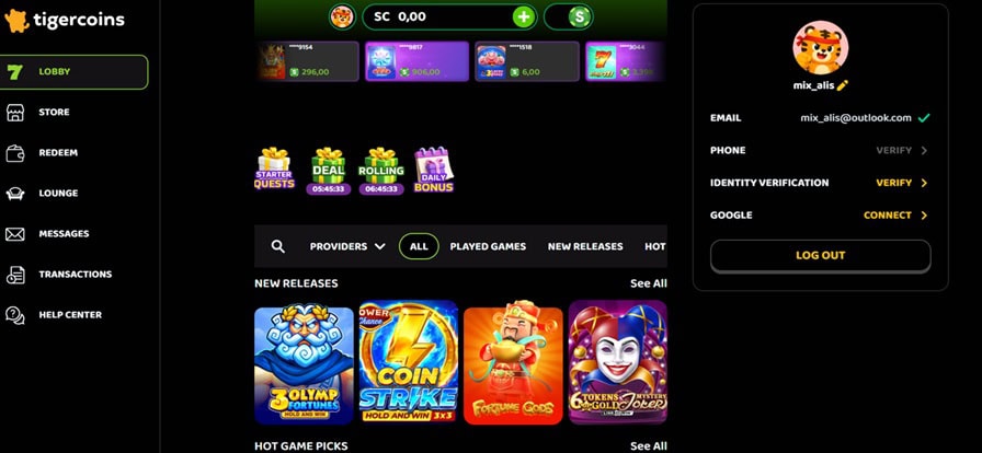 TigerCoins Homepage