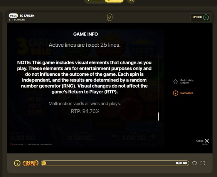 VegasBuilder Game Info